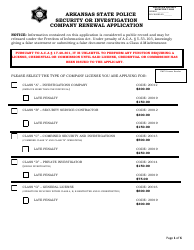 Document preview: Security or Investigation Company Renewal Application - Arkansas