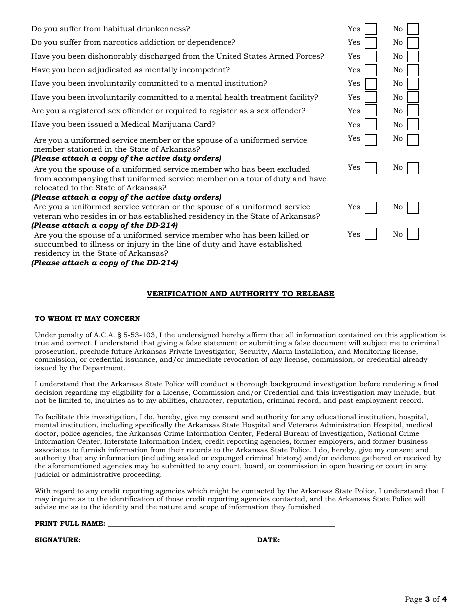Alarm Systems Technician Renewal Application - Arkansas, Page 3