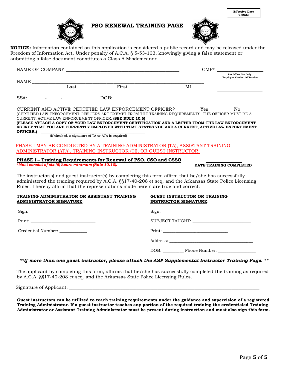 Private Security Officer Renewal Application - Arkansas, Page 5