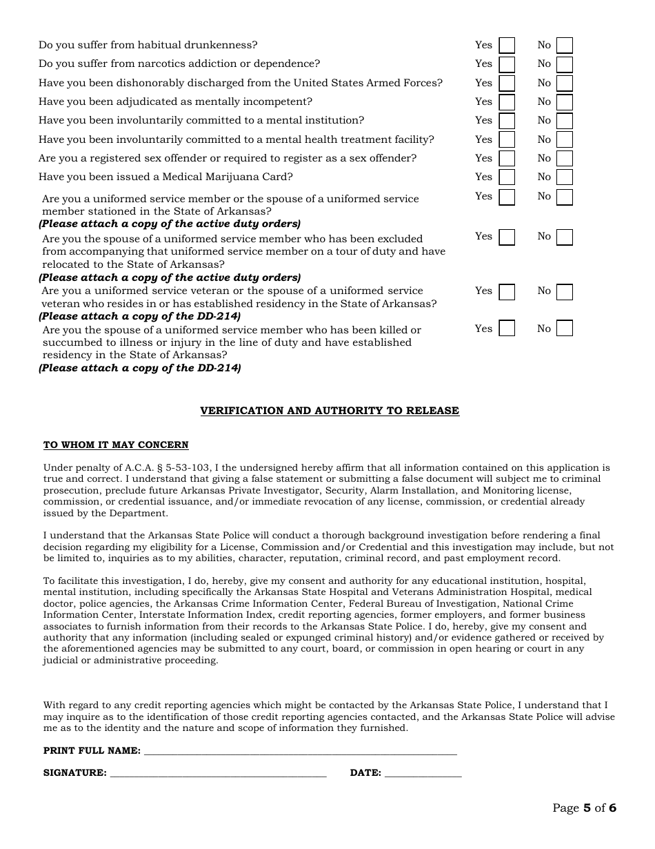 Alarm Systems Company Renewal Application - Arkansas, Page 5