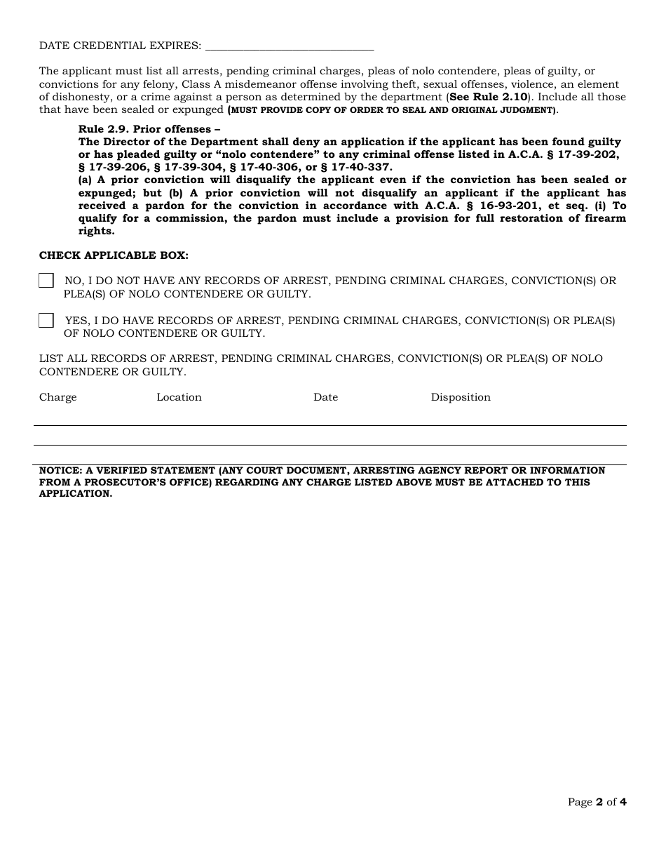 Credentialed Private Investigator Renewal Application - Arkansas, Page 2