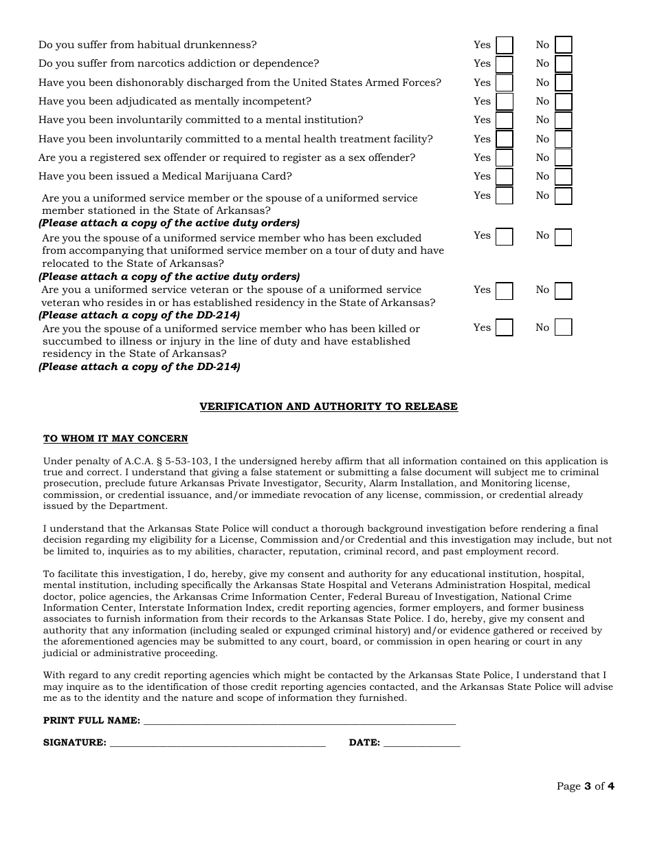 Credentialed Private Investigator Renewal Application - Arkansas, Page 3