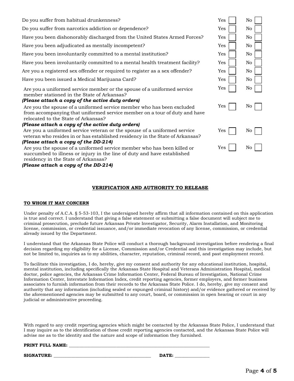 Voice Stress Analysis Examiner Renewal Application - Arkansas, Page 4
