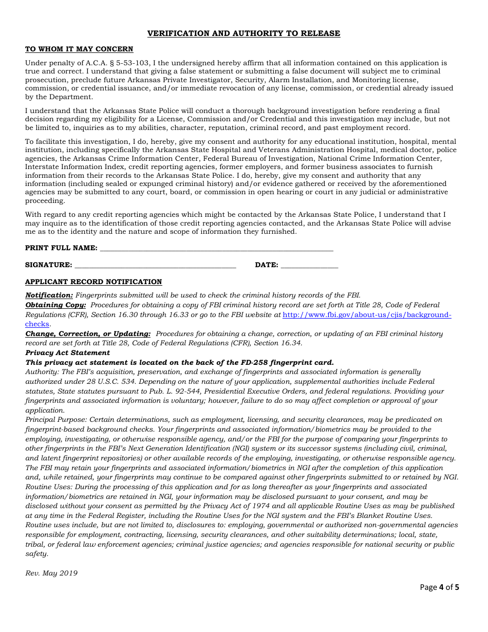 School Security Department Training Personnel Application - Arkansas, Page 4