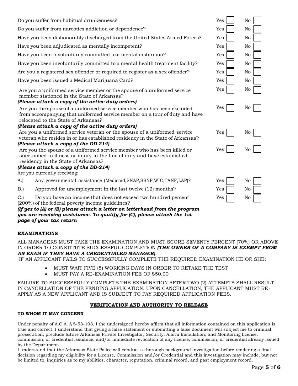 Security or Investigation Company Application - Arkansas, Page 5
