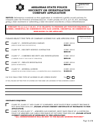 Document preview: Security or Investigation Company Application - Arkansas