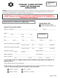 Document preview: Upgrade - Alarm Systems Agent or Technician Application - Arkansas
