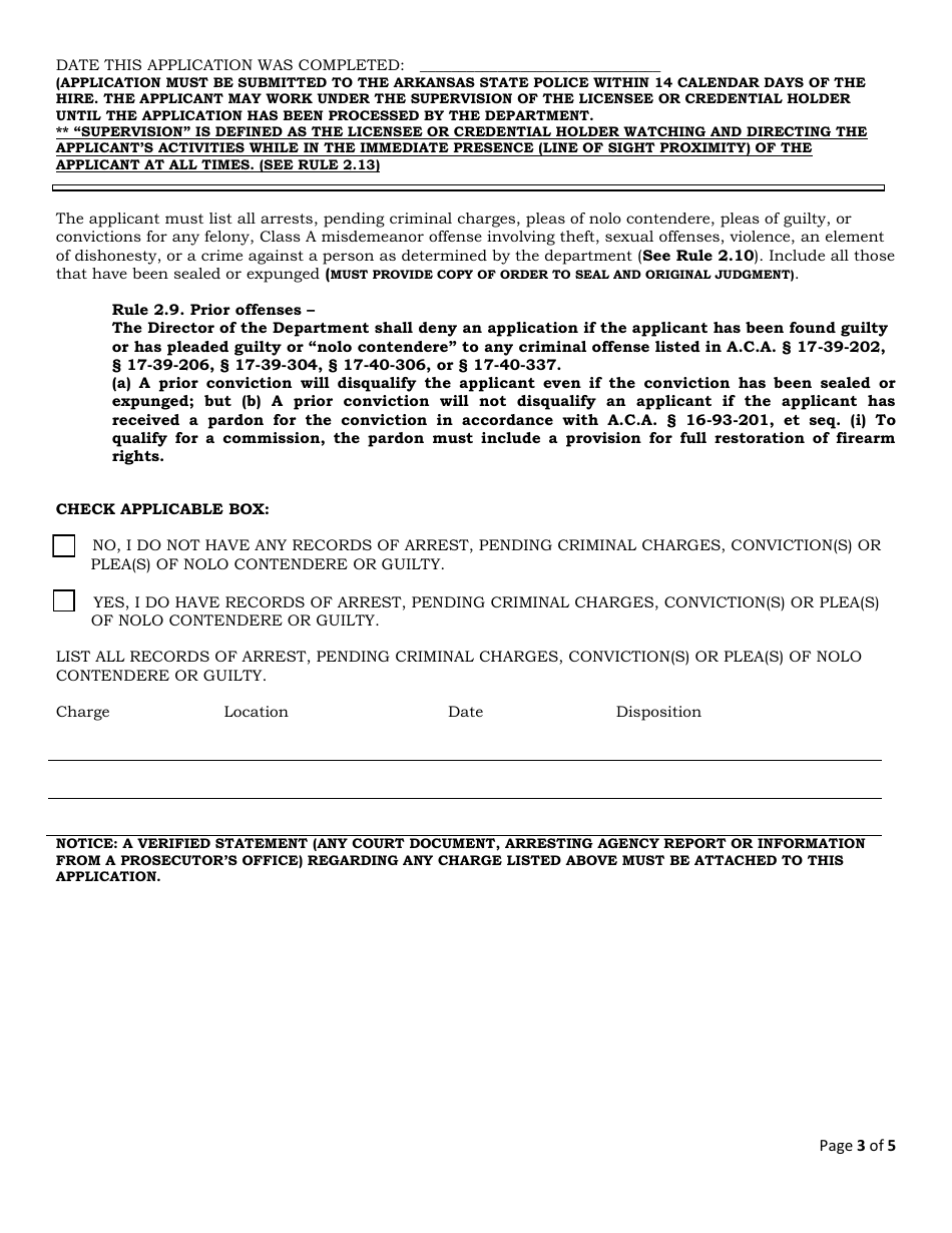 Security or Investigation Branch Location Application - Arkansas, Page 3