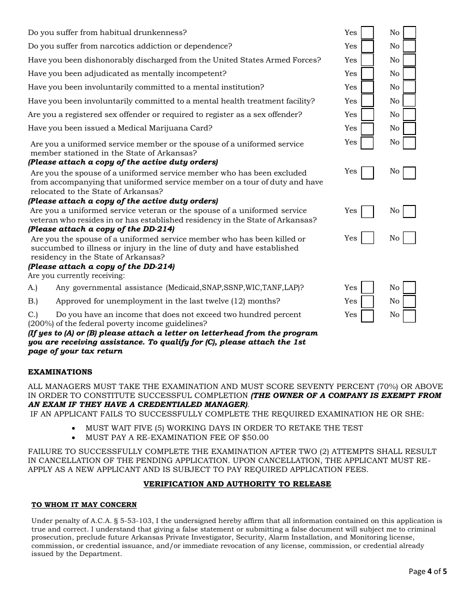 Security or Investigation Branch Location Application - Arkansas, Page 4