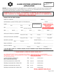 Document preview: Alarm Systems Apprentice Application - Arkansas