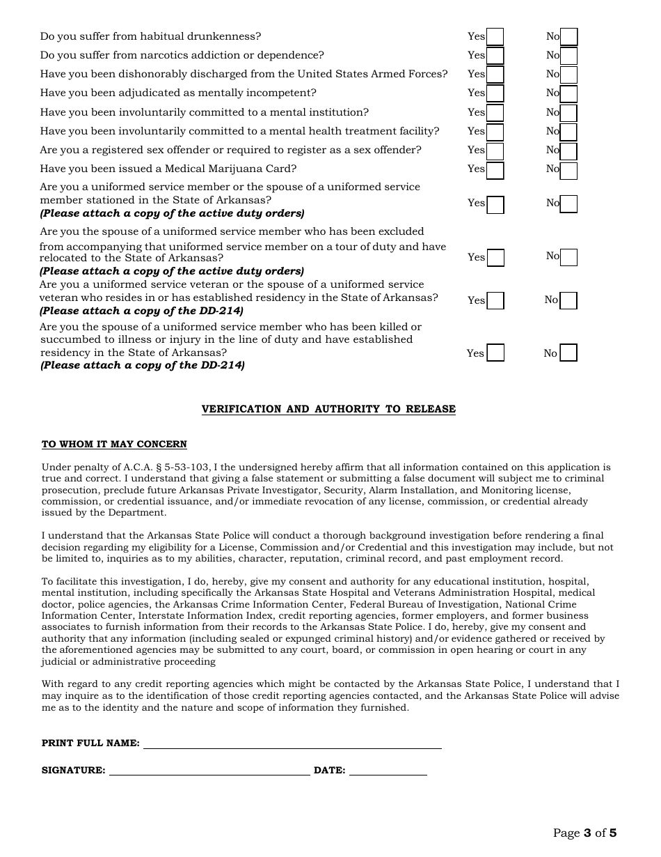 Commissioned School Security Officer Renewal Application - Arkansas, Page 3