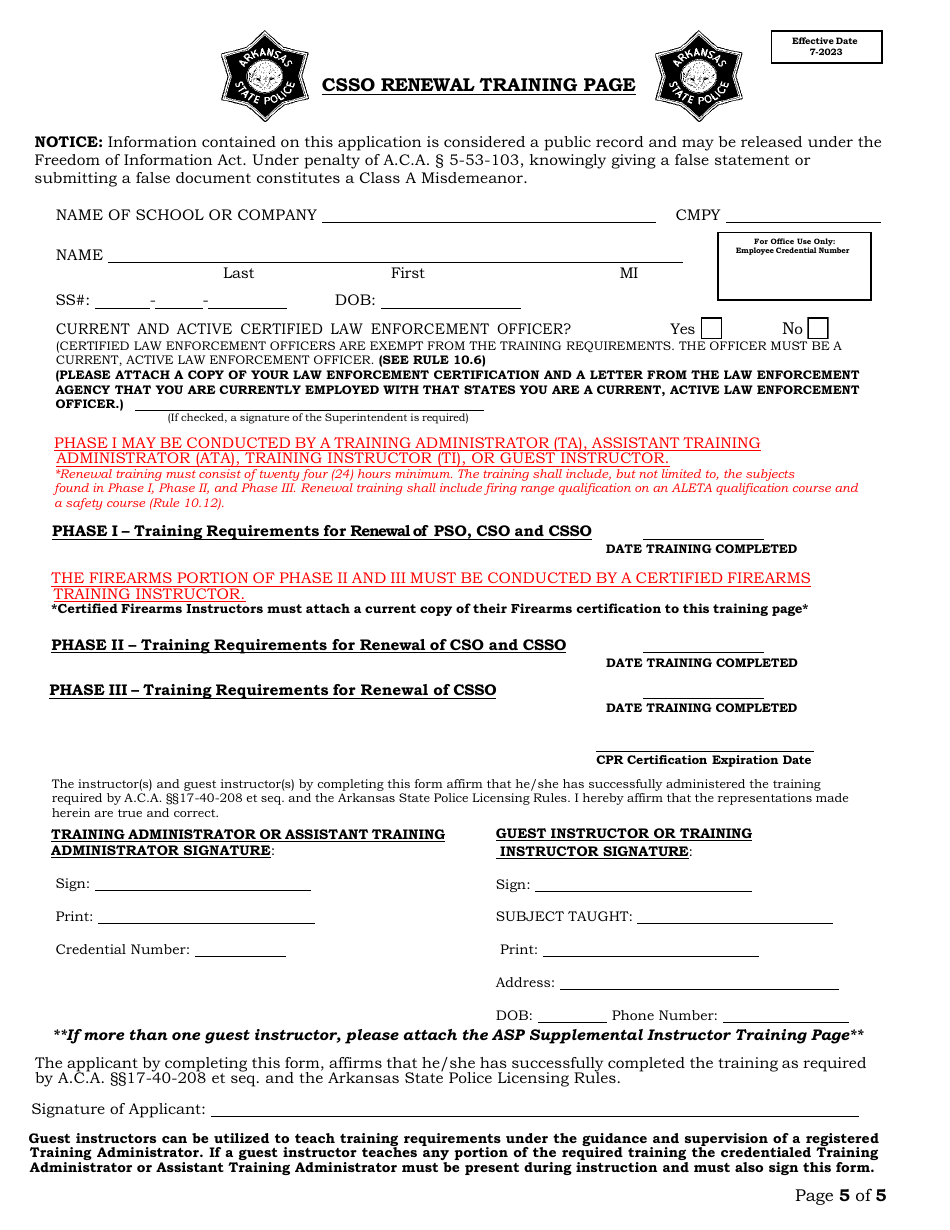 Commissioned School Security Officer Renewal Application - Arkansas, Page 5