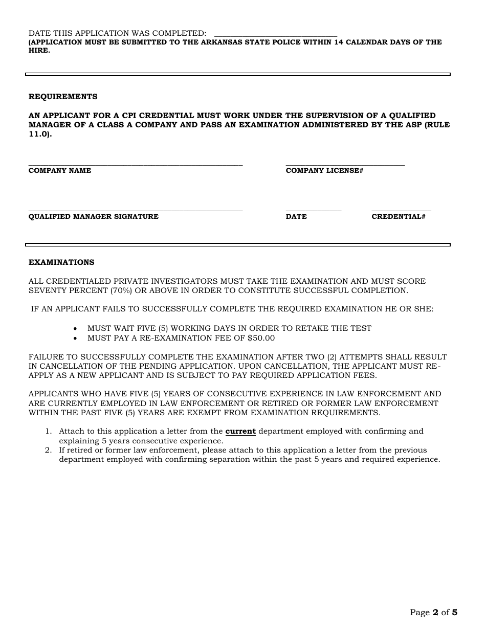 Credentialed Private Investigator Application - Arkansas, Page 2
