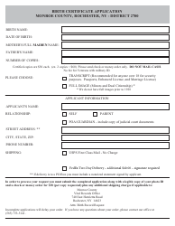 Document preview: Birth Certificate Application - Monroe County, New York