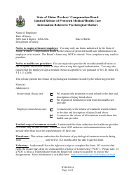 Document preview: Form WCB-220-A Limited Release of Protected Medical/Health Care Information Related to Psychological Matters - Maine