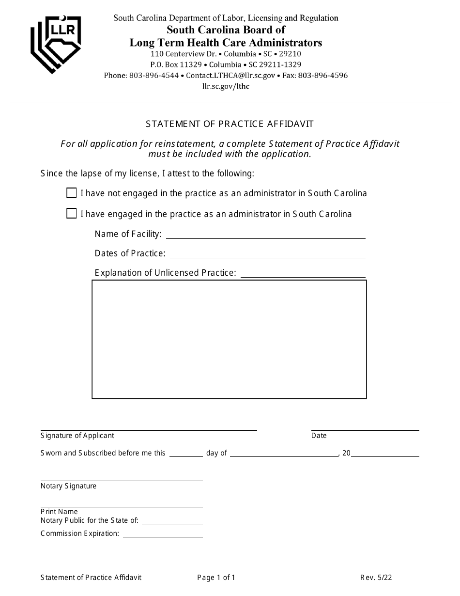 Long Term Health Care Administrator Reinstatement Application - South Carolina, Page 6