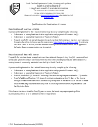 Document preview: Reactivation of Retired Administrators Application - South Carolina