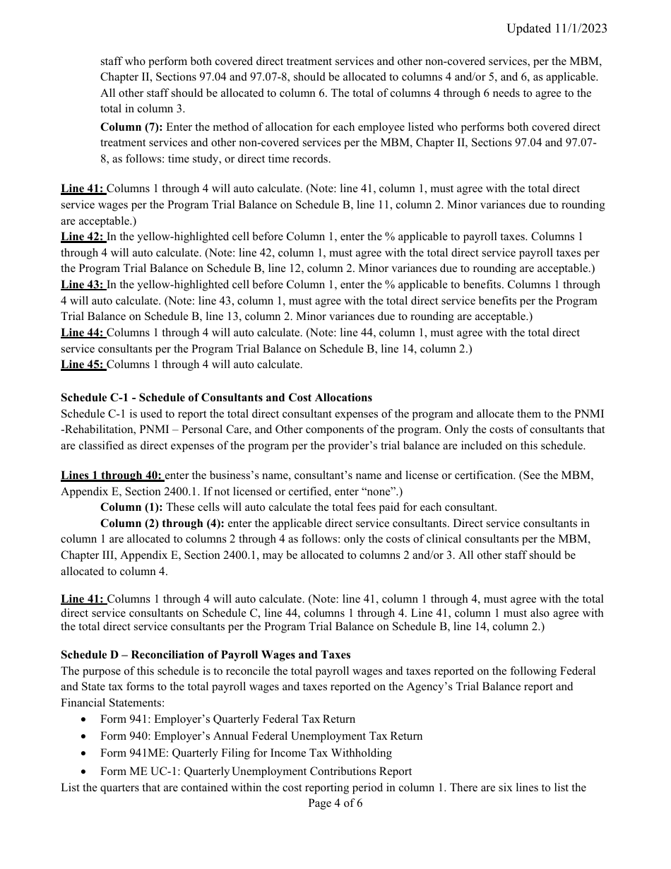 Instructions for Mainecare Cost Report for Appendix E Private Non-medical Institutions (Pnmi) - Maine, Page 4