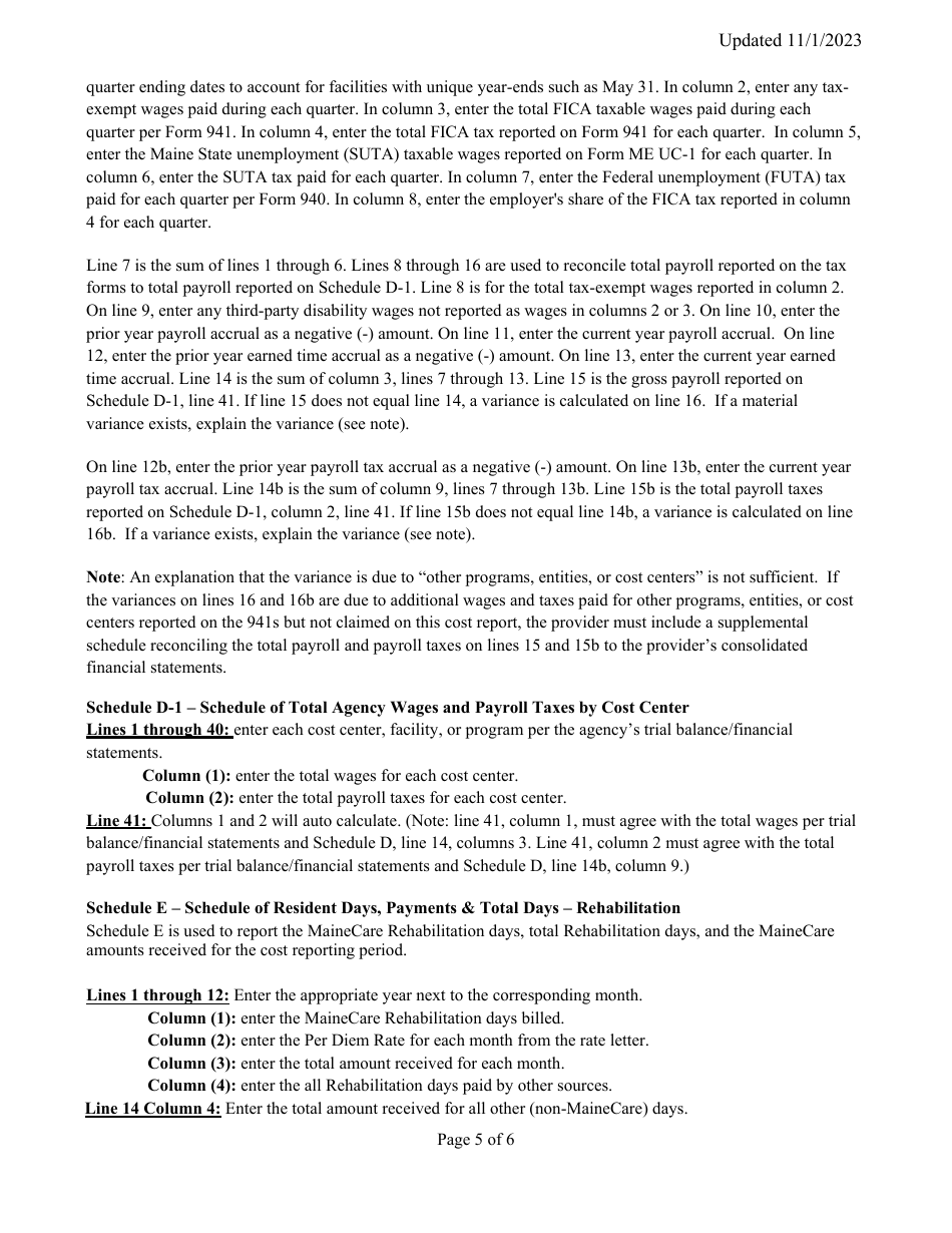 Instructions for Mainecare Cost Report for Appendix E Private Non-medical Institutions (Pnmi) - Maine, Page 5