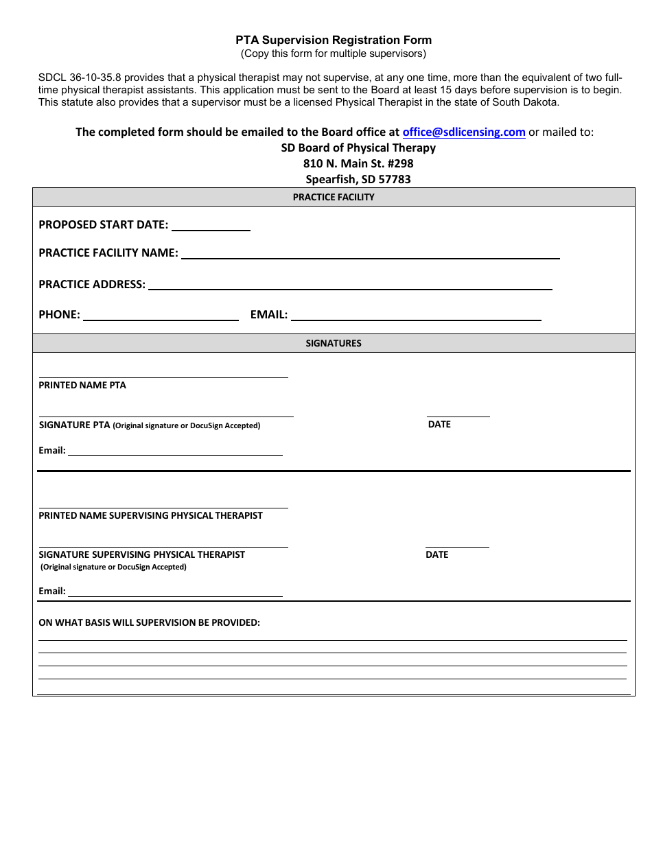South Dakota Pta Supervision Registration Form Fill Out, Sign Online