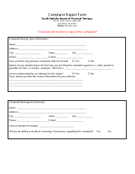 Document preview: Complaint Report Form - South Dakota Board of Physical Therapy - South Dakota