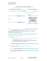Document preview: Form DC6:4.1 Complaint for Dissolution of Marriage (No Children) - Nebraska (English/Vietnamese)