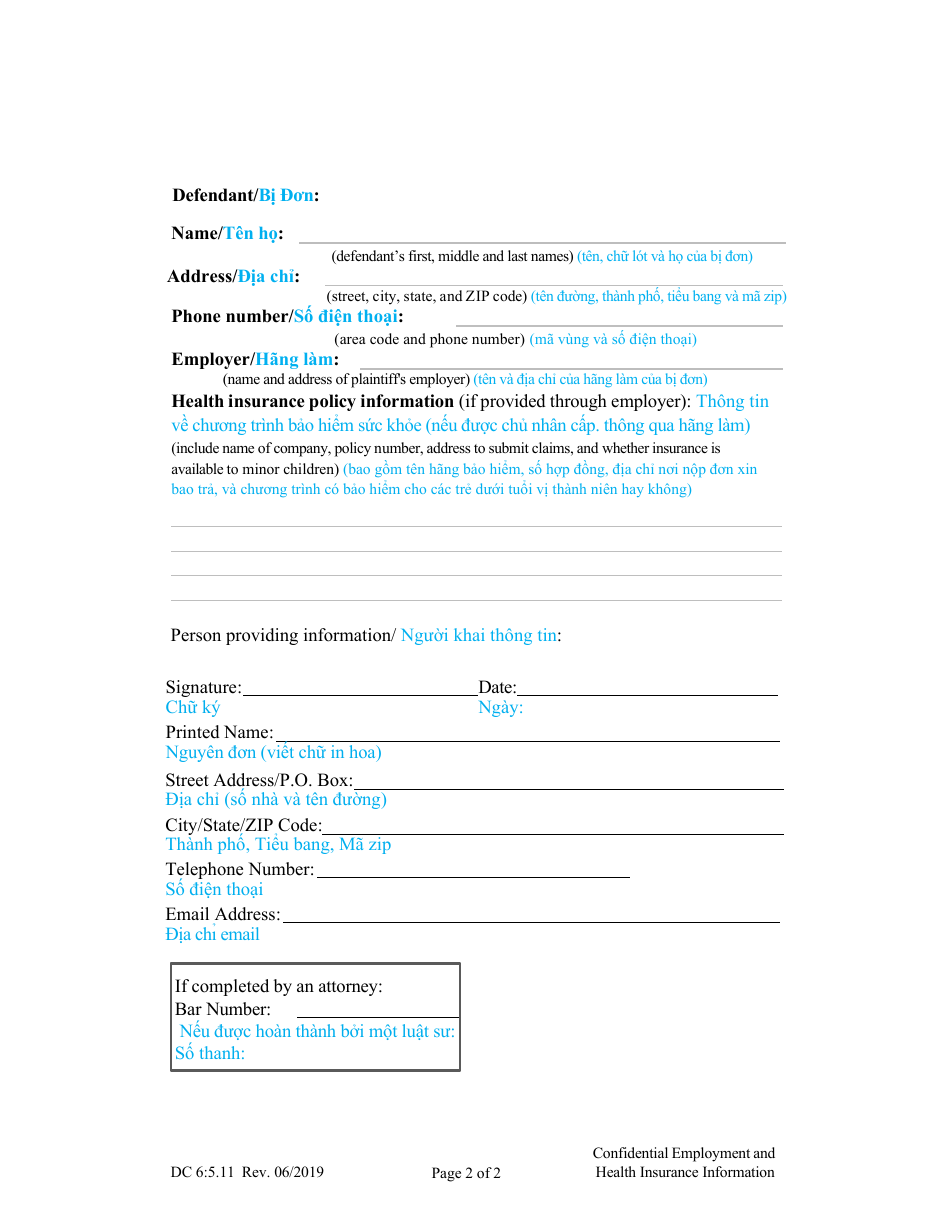 Form DC6:5.11 Confidential Party Information - Nebraska (English / Vietnamese), Page 2