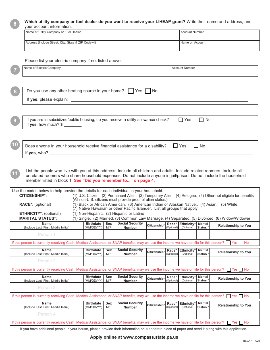 Form HSEA1 Download Fillable PDF or Fill Online Application for the Low