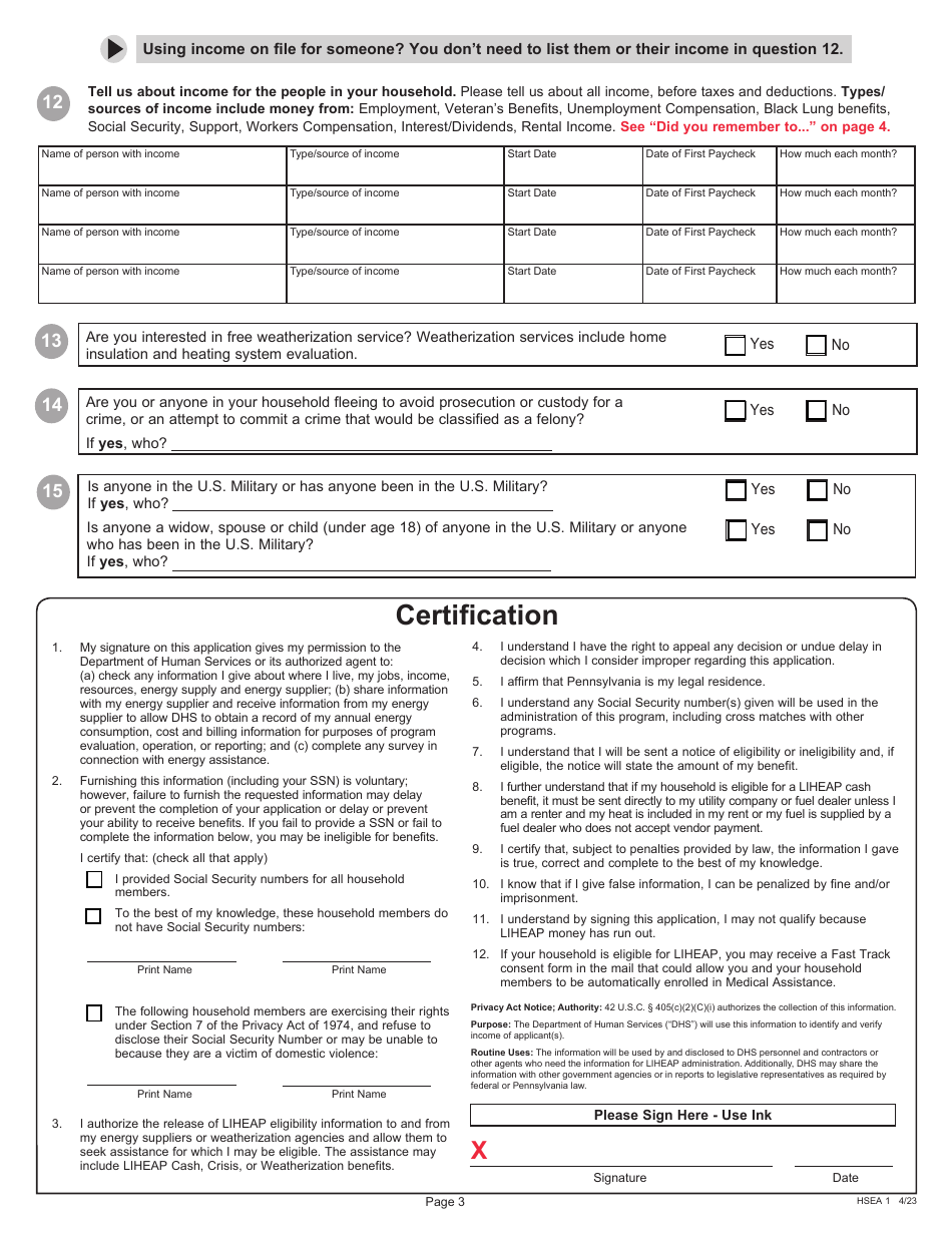 Form Hsea1 Download Fillable Pdf Or Fill Online Application For The Low Income Home Energy 3064