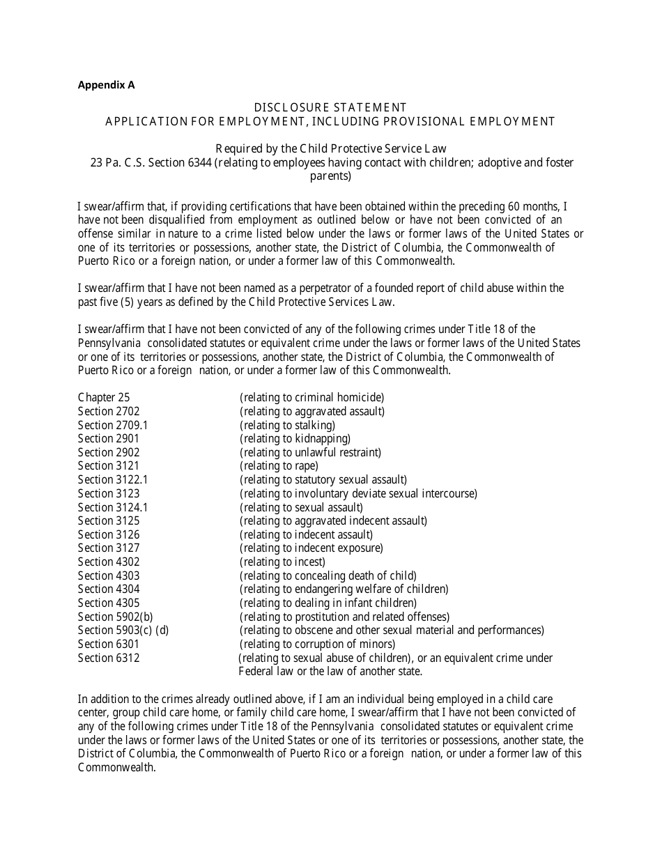 Appendix A Disclosure Statement for Certified Child Care - Pennsylvania, Page 1