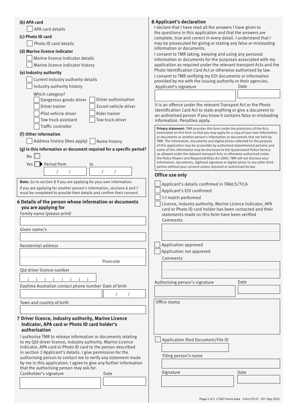 Form F2121 Release of Information Application - Queensland, Australia, Page 2