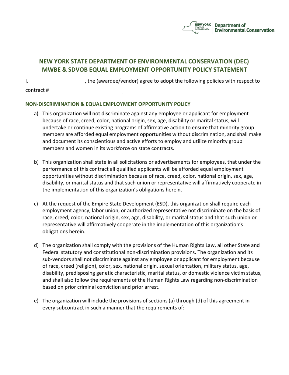 Mwbe  Sdvob Equal Employment Opportunity Policy Statement - New York, Page 1