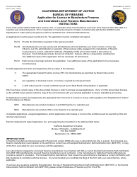 Form BOF017 Application for License to Manufacture Firearms and Centralized List of Firearms Manufacturers - California, Page 2