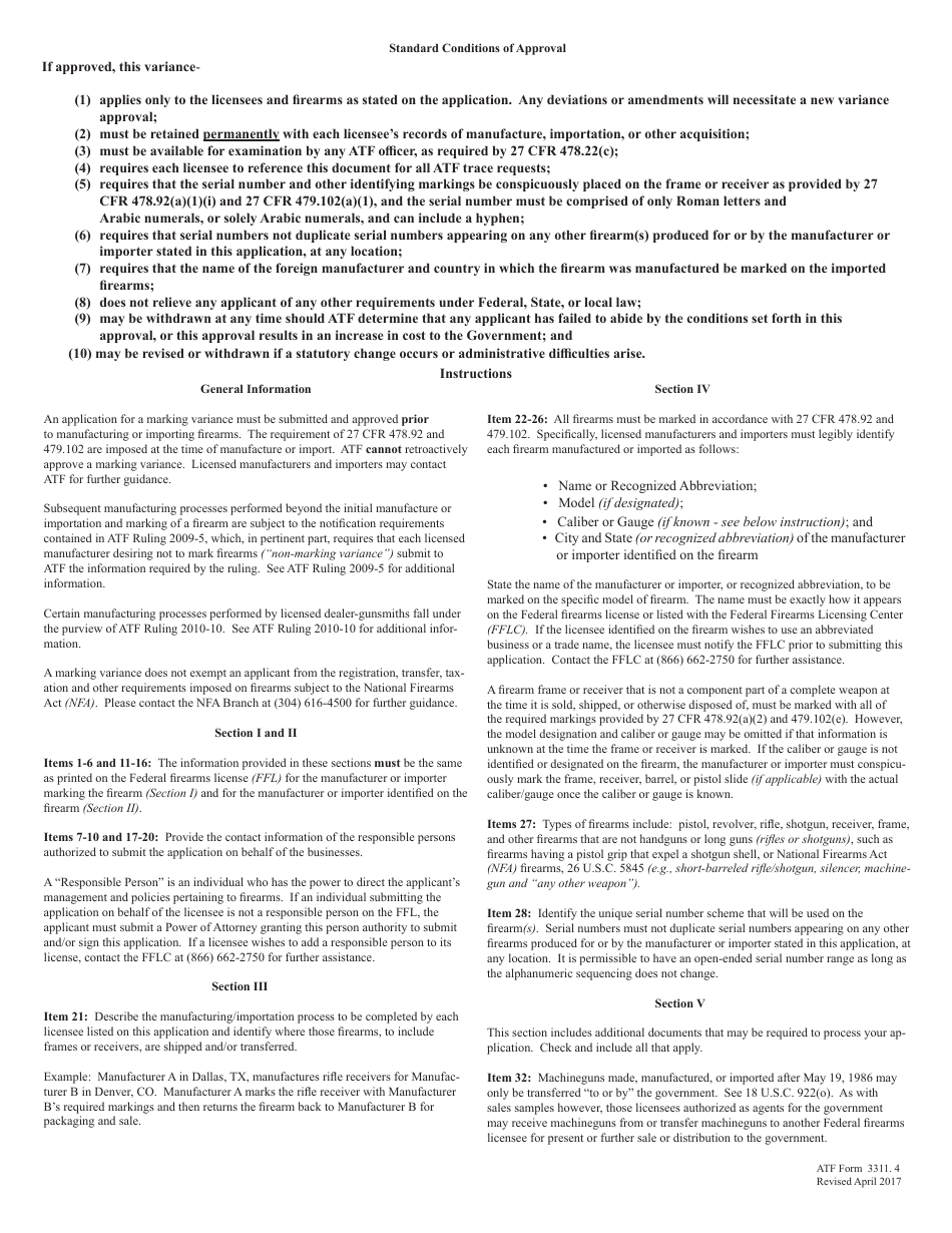 ATF Form 3311.4 Application for Alternate Means of Identification of Firearm(S) (Marking Variance), Page 3
