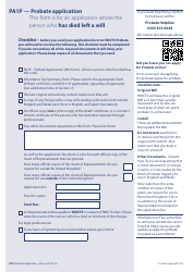 Document preview: Form PA1P Probate Application - With a Will - Probate Practitioners Only - United Kingdom