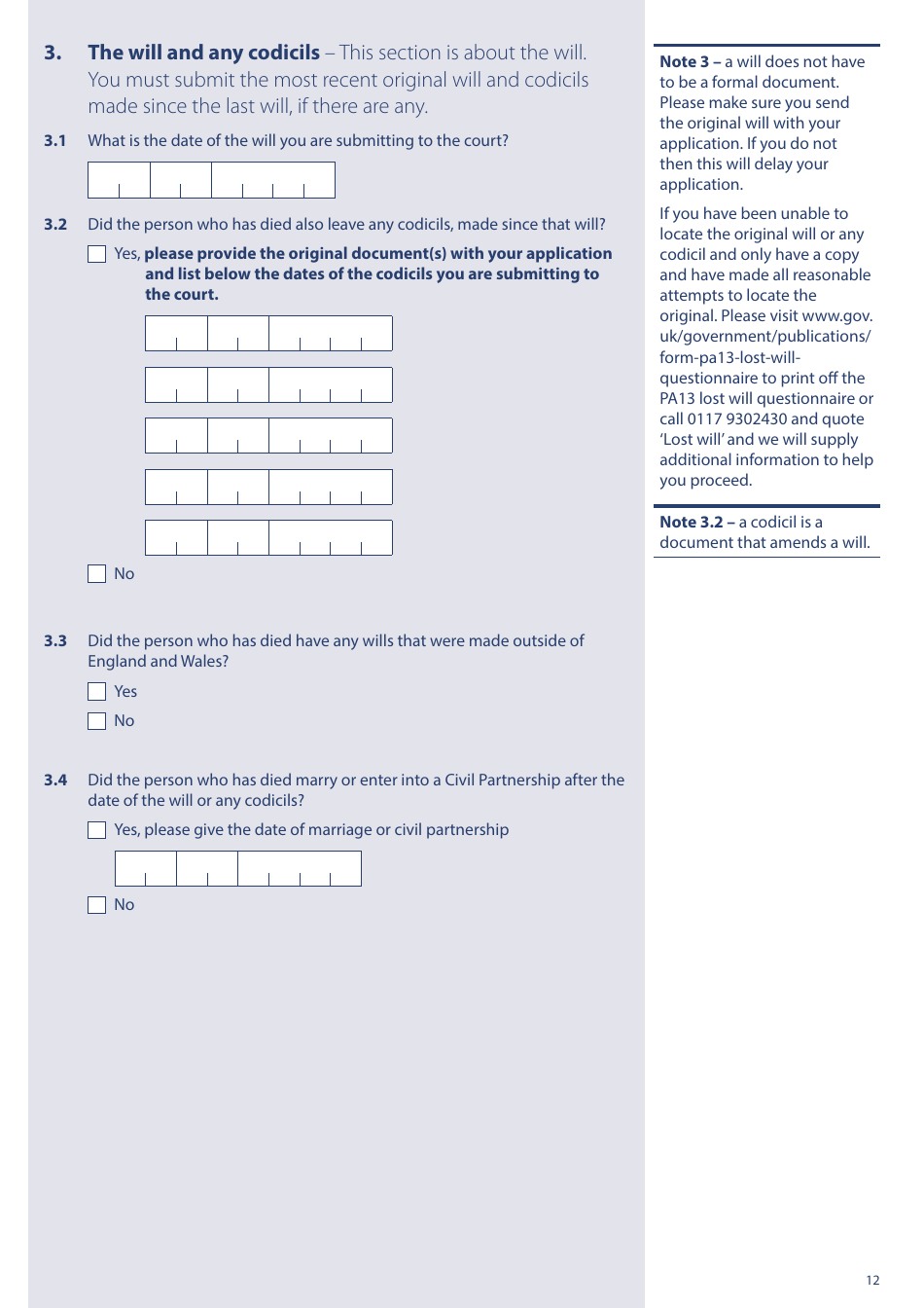Form PA1P Probate Application - With a Will - Probate Practitioners Only - United Kingdom, Page 12