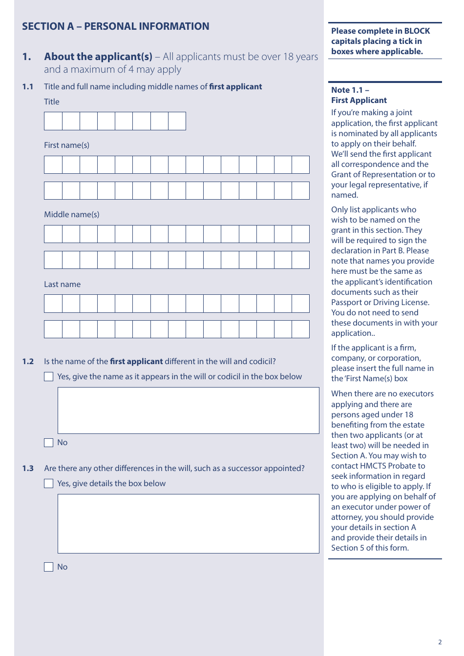 Form PA1P Probate Application - With a Will - Probate Practitioners Only - United Kingdom, Page 2