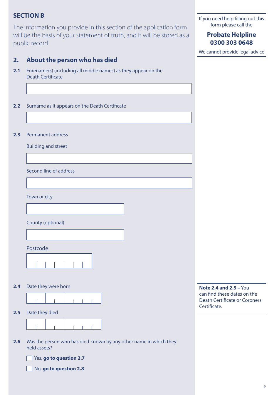 Form PA1P Probate Application - With a Will - Probate Practitioners Only - United Kingdom, Page 9