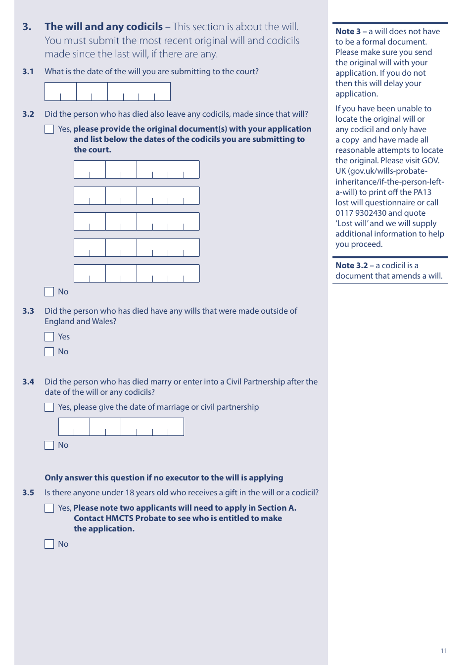 Form PA1P Probate Application - With a Will - Citizen Applicants Only - United Kingdom, Page 11