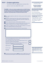 Form PA1P Probate Application - With a Will - Citizen Applicants Only - United Kingdom