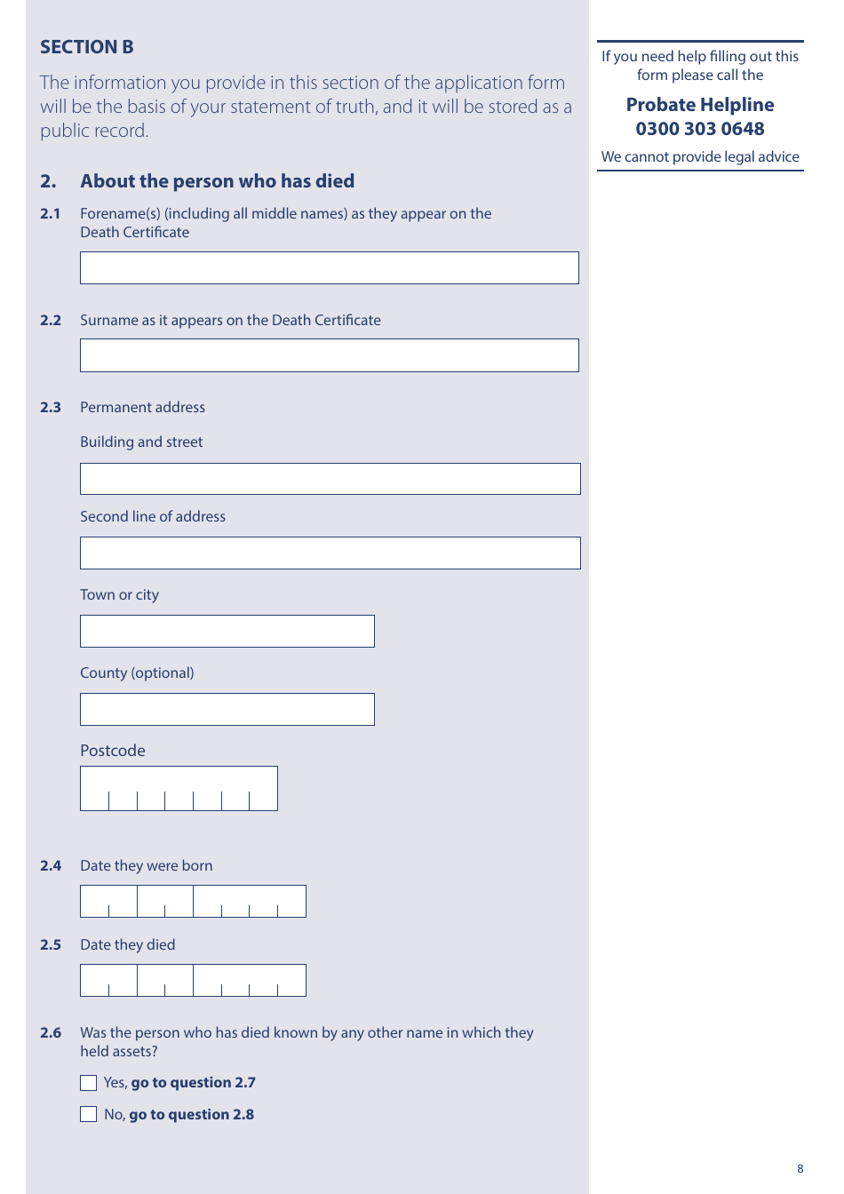 Form PA1P Probate Application - With a Will - Citizen Applicants Only - United Kingdom, Page 8
