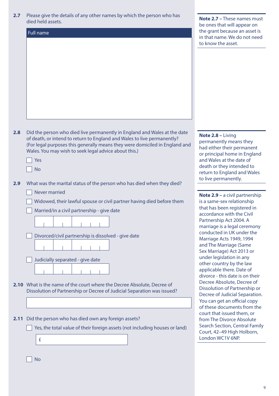 Form PA1P Probate Application - With a Will - Citizen Applicants Only - United Kingdom, Page 9