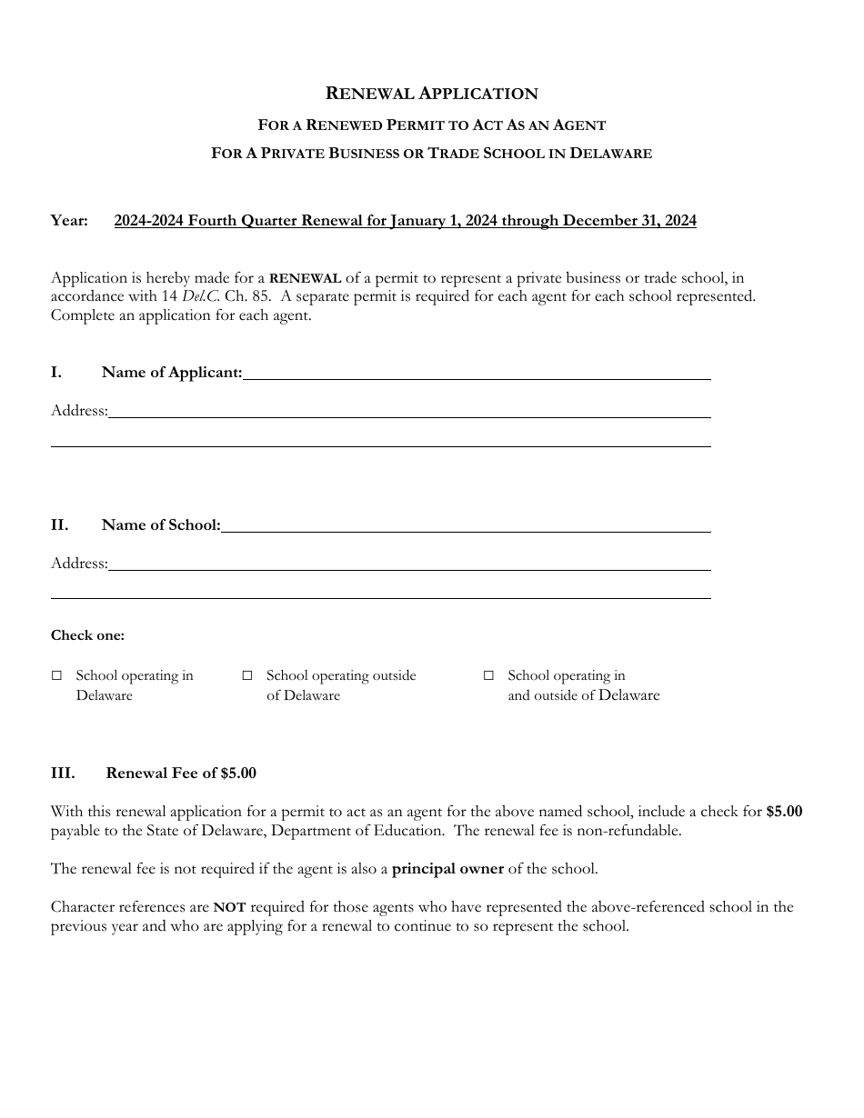 Delaware Certificate of Approval to Operate a Private Business or Trade School - 4th Quarter Renewal Application - Delaware, Page 15