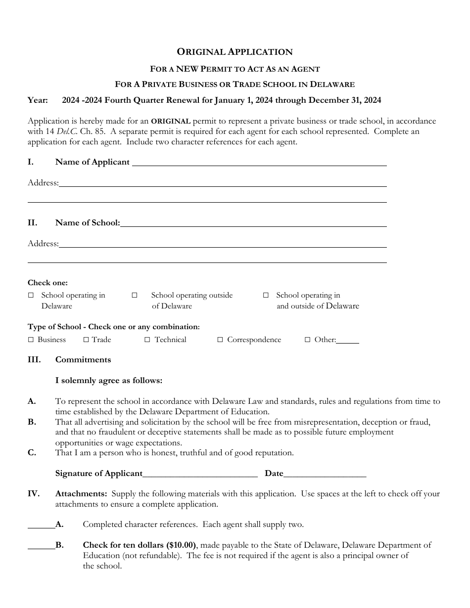 Delaware Certificate of Approval to Operate a Private Business or Trade School - 4th Quarter Renewal Application - Delaware, Page 17