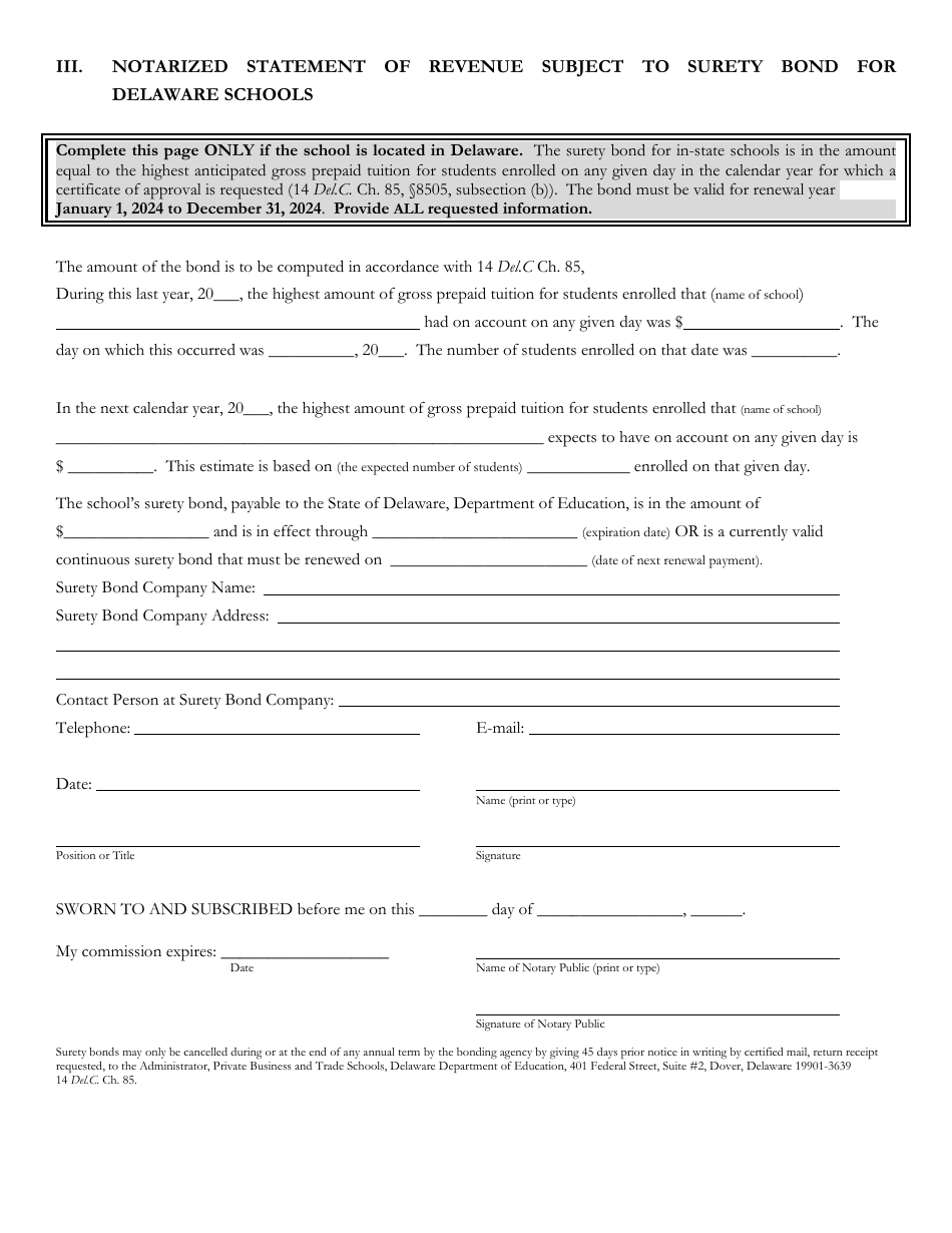 Delaware Certificate of Approval to Operate a Private Business or Trade School - 4th Quarter Renewal Application - Delaware, Page 5