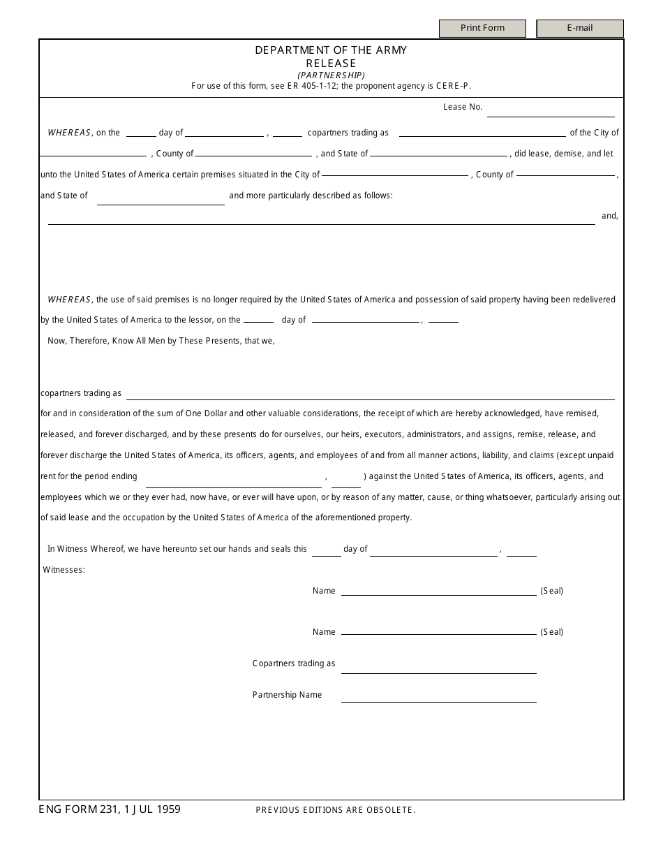 ENG Form 231 Department of the Army Release (Partnership), Page 1