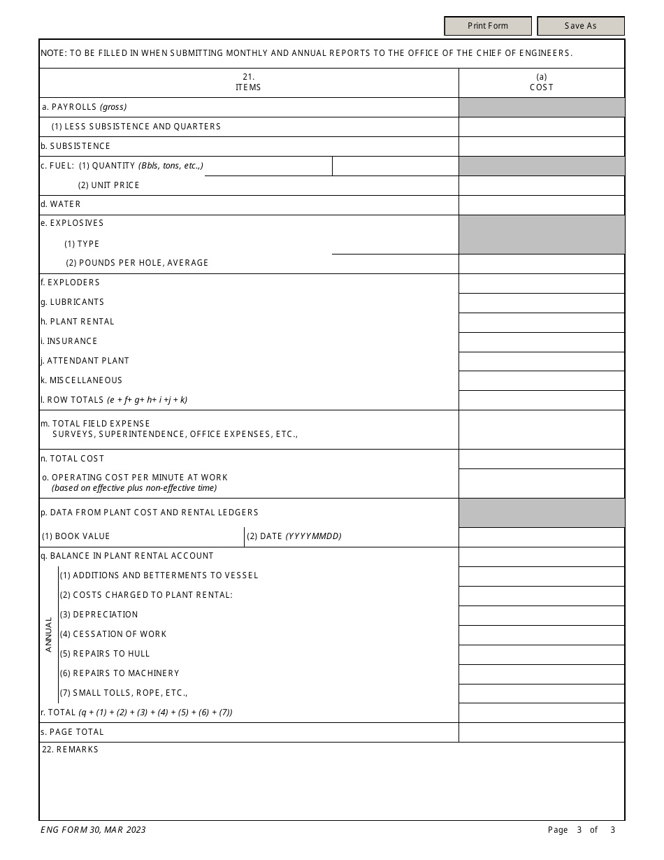 ENG Form 30 Report of Subaqueous Drilling Operations, Page 3