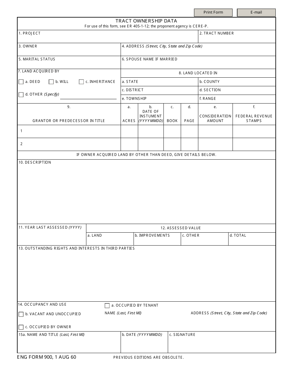 ENG Form 900 Tract Ownership Data, Page 1