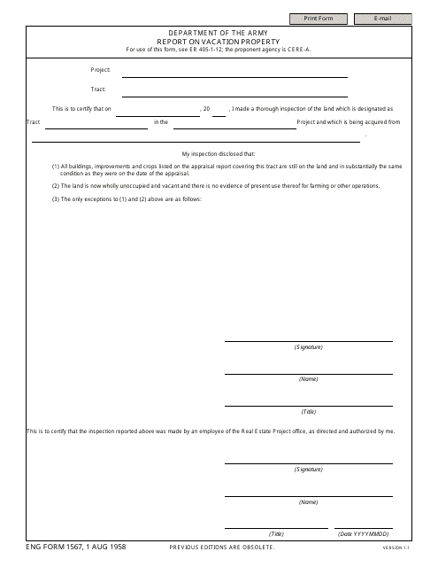 ENG Form 1567 Report on Vacation of Property