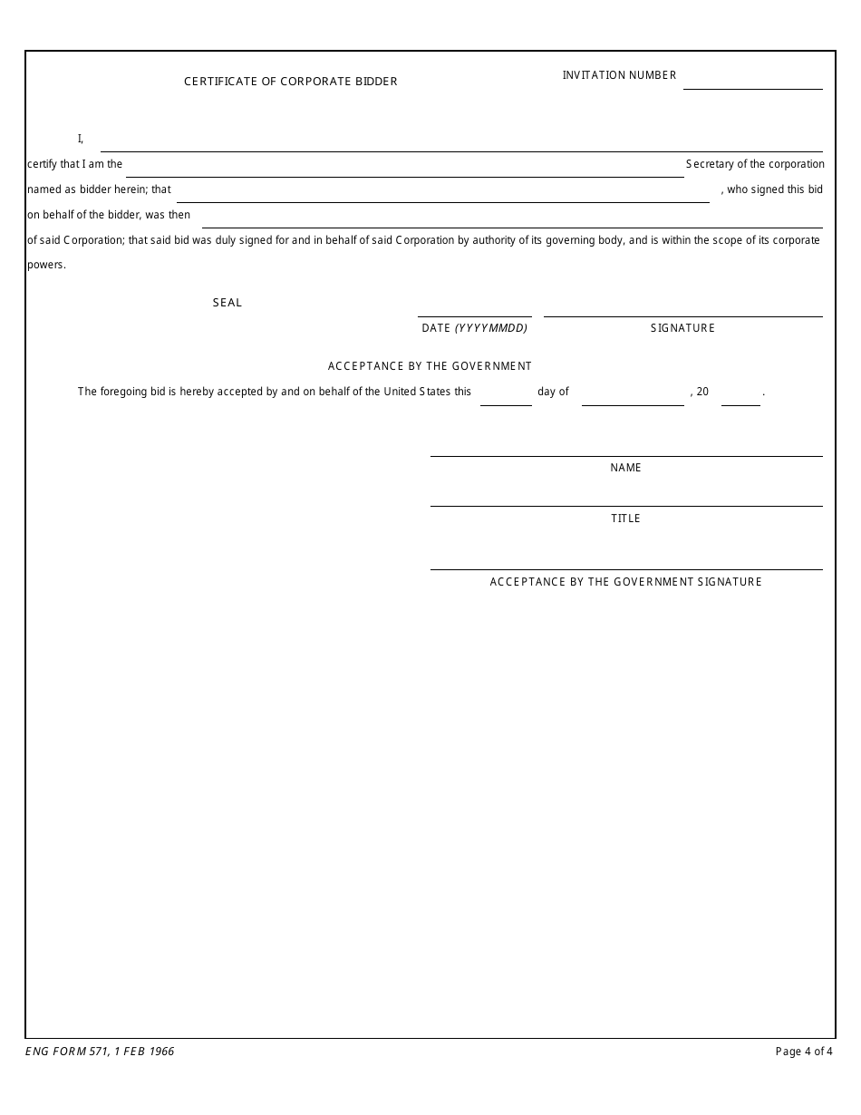 ENG Form 571 Invitation for Bids, Bid and Acceptance Sale of Surplus Real Property, Page 4